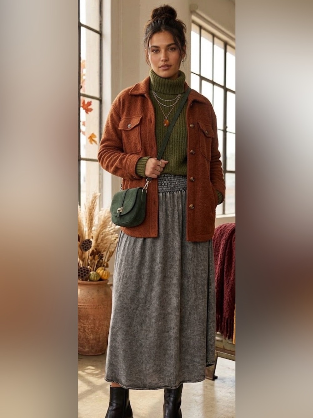 MELI Acid Wash Grey bohemian boho 100% Tencel Maxi Skirt - Modest breathable